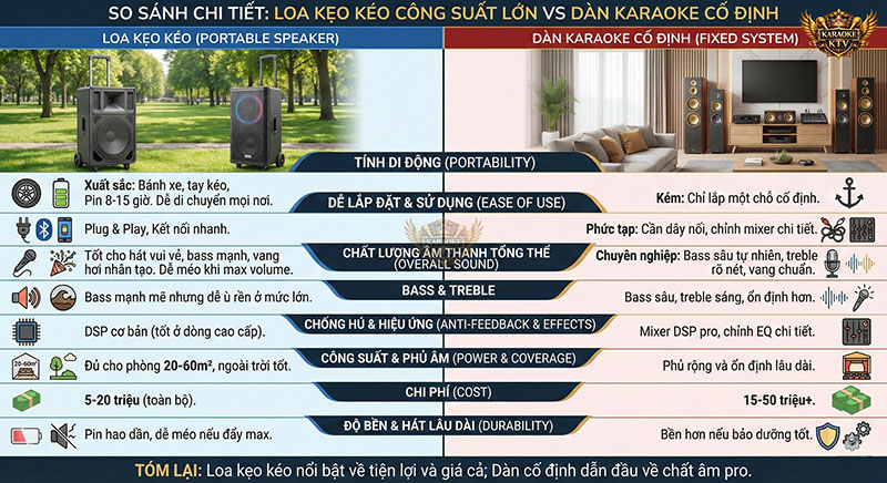So sánh thông số kỹ thuật loa kéo và dàn karaoke gia đình
