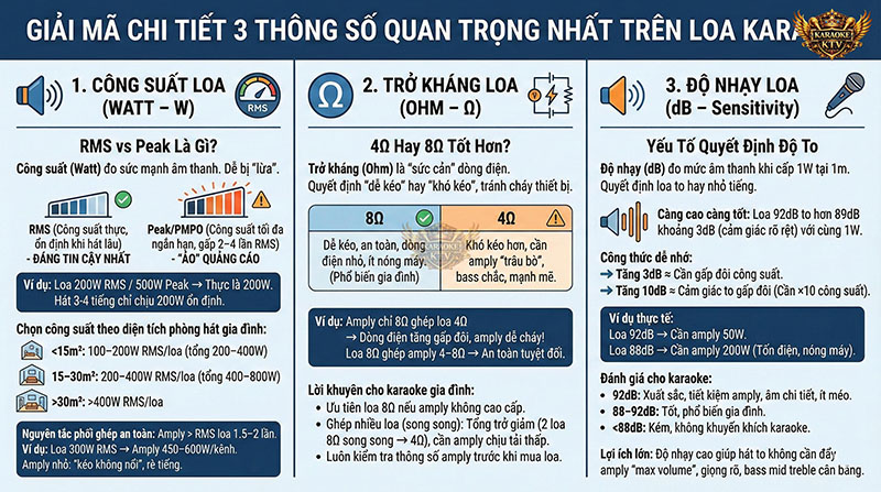Bảng "thần chú" giúp bạn chọn đúng công suất theo diện tích phòng và phối ghép amply an toàn