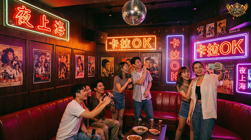Không gian karaoke retro với đèn neon lung linh là địa điểm check-in "cháy máy" của giới trẻ hiện nay