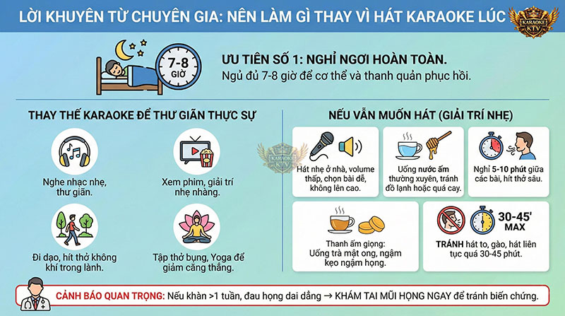Những việc nên làm để bảo vệ thanh quản nếu bạn vẫn muốn giải trí khi cơ thể mệt mỏi