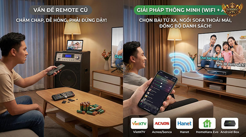 ạm biệt nỗi lo remote hỏng hay hết pin, chuyển sang dùng App WiFi đồng bộ danh sách bài hát cực nhanh