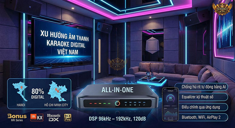 Công nghệ Digital All-in-One: Tích hợp DSP, AI chống hú và điều khiển không dây – Chuẩn mực mới cho phòng hát gia đình
