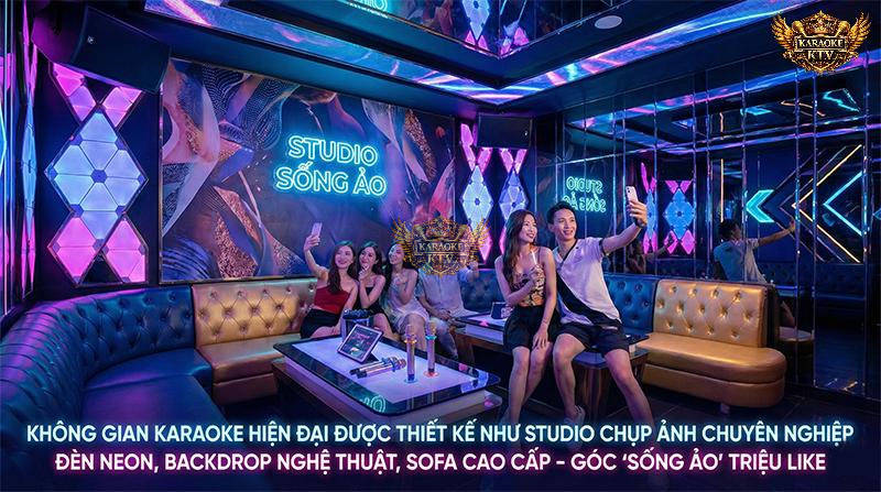Không gian karaoke hiện đại được thiết kế như studio chụp ảnh chuyên nghiệp