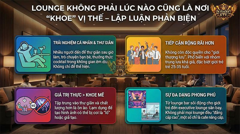 Lounge ngày nay đã cởi mở hơn. Đừng đi Lounge chỉ để "làm màu", hãy đến vì bạn thực sự trân trọng những phút giây thư giãn chất lượng