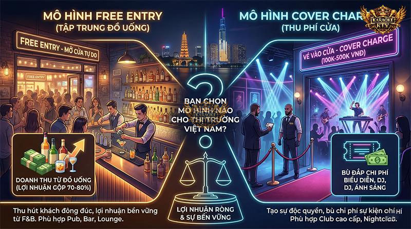 Sự khác biệt rõ rệt về không gian và trải nghiệm khách hàng giữa mô hình Pub "chill" nhẹ nhàng và Club sôi động