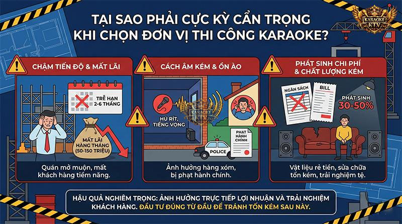 Chậm khai trương, phòng hát bị hú rít và phát sinh chi phí sửa sang lại là những "ác mộng" mà nhà đầu tư phải gánh chịu nếu chủ quan trong khâu chọn thầu