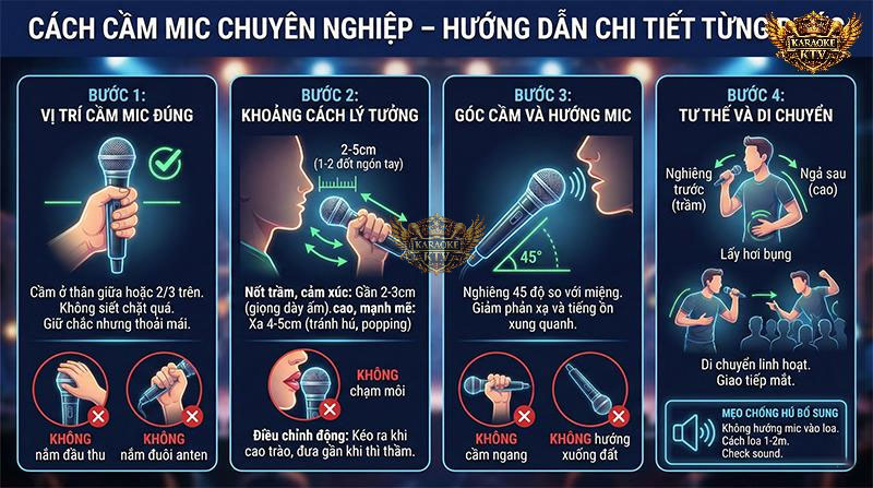 Bỏ túi ngay 4 nguyên tắc vàng (vị trí tay, khoảng cách, góc độ và tư thế) để hát nhẹ, bắt mic và trông "pro" hơn vào lần đi hát karaoke tiếp theo