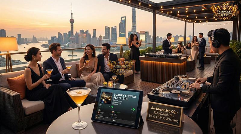 Âm nhạc mượt mà tại rooftop bar lúc hoàng hôn giúp khách hàng xua tan mệt mỏi và tận hưởng trọn vẹn không khí nightlife đẳng cấp