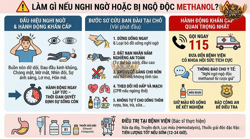 Thời gian là vàng. Gọi ngay 115 và sơ cứu đúng cách có thể cứu sống người bị ngộ độc Methanol