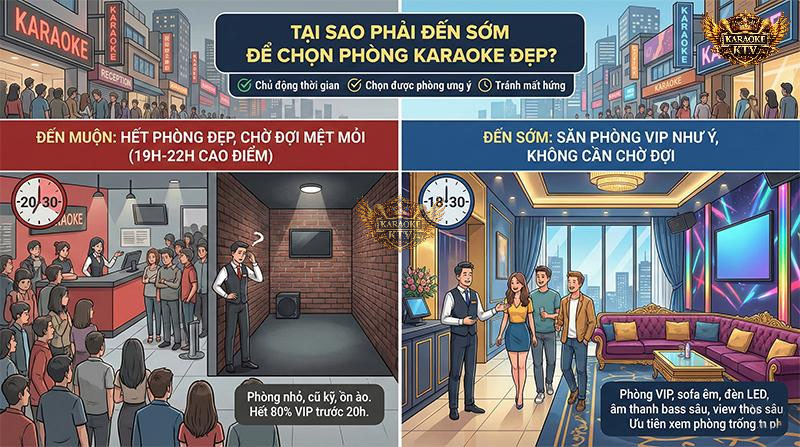 Vào giờ cao điểm cuối tuần, khoảng 80% phòng VIP sẽ hết trước 20h. Đến sớm giúp bạn làm chủ cuộc chơi