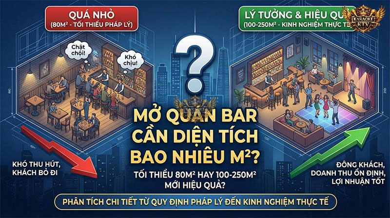 Diện tích là yếu tố sống còn khi kinh doanh nightlife. Quá nhỏ khiến khách rời đi, quá lớn lại gánh nặng chi phí thuê. Đâu là điểm cân bằng hợp lý cho người mới bắt đầu?
