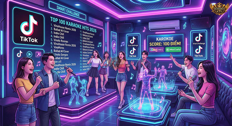 Hình ảnh minh họa cho việc cập nhật danh sách các bản hit nhạc trẻ TikTok viral trong phòng karaoke