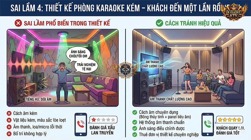 Sai lầm 4: Thiết kế phòng karaoke kém – Khách đến một lần rồi “bye”