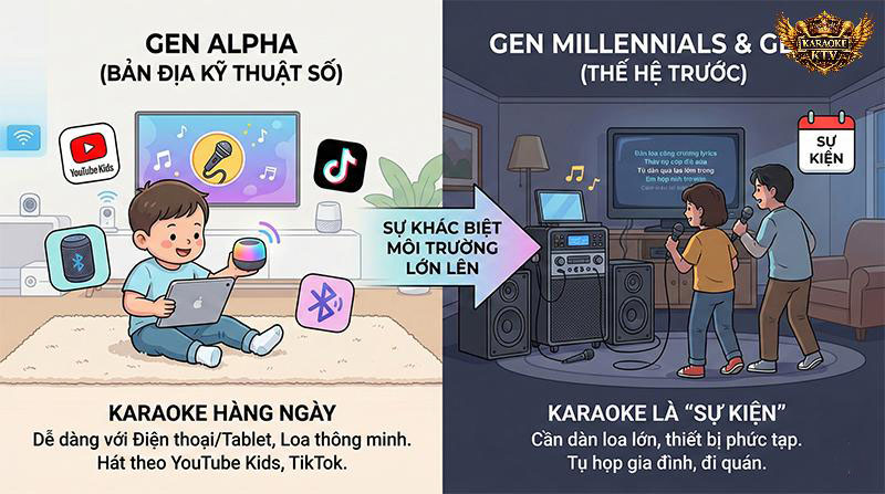 Sự khác biệt thú vị: Nếu Gen Z coi karaoke là một "sự kiện" cần dàn loa khủng, thì với Gen Alpha, đó là hoạt động vui chơi diễn ra mỗi ngày chỉ bằng một chiếc điện thoại