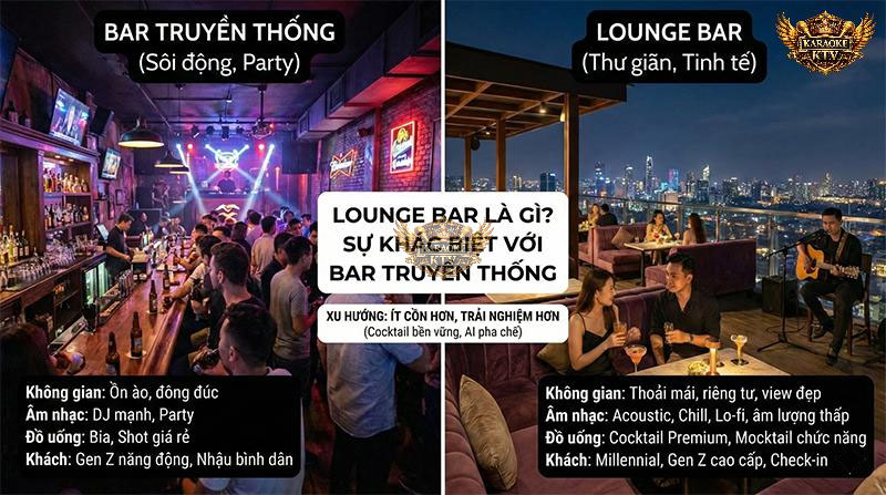 Lounge không chỉ là Bar đẹp hơn. Đó là sự khác biệt hoàn toàn về tư duy phục vụ: Từ "Uống để say" sang "Uống để thưởng thức & kết nối"