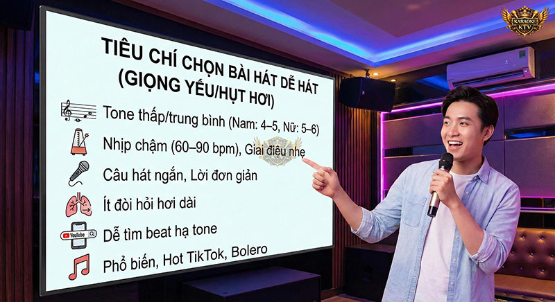 Ưu tiên những bài hát có nhịp chậm (60-90 bpm) và tone thấp để dễ dàng xử lý.