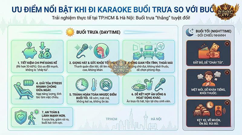Từ việc giảm giá đến 60% chi phí đến việc bảo vệ giọng hát, đi karaoke buổi trưa mang lại những lợi ích thực tế không ngờ