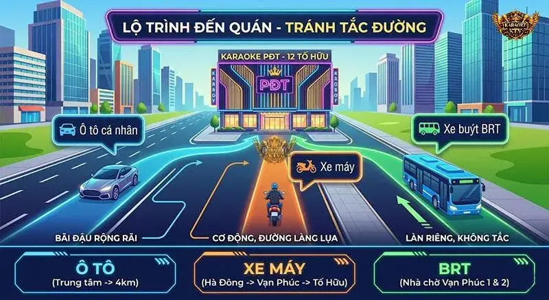 Bản đồ hướng dẫn đường đi tránh tắc đường đến Karaoke PĐT 12 Tố Hữu Vạn Phúc